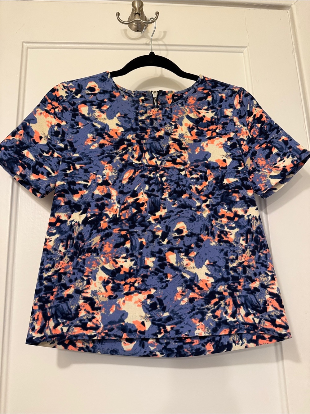 McGinn Navy, Coral & Cream Abstract Print Short Sleeve Top